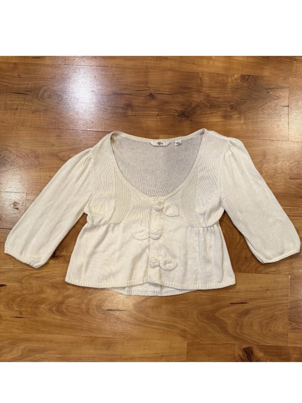 Anthropologie lia molly Crocheted Cardigan Sweater Snap Cream Sz M